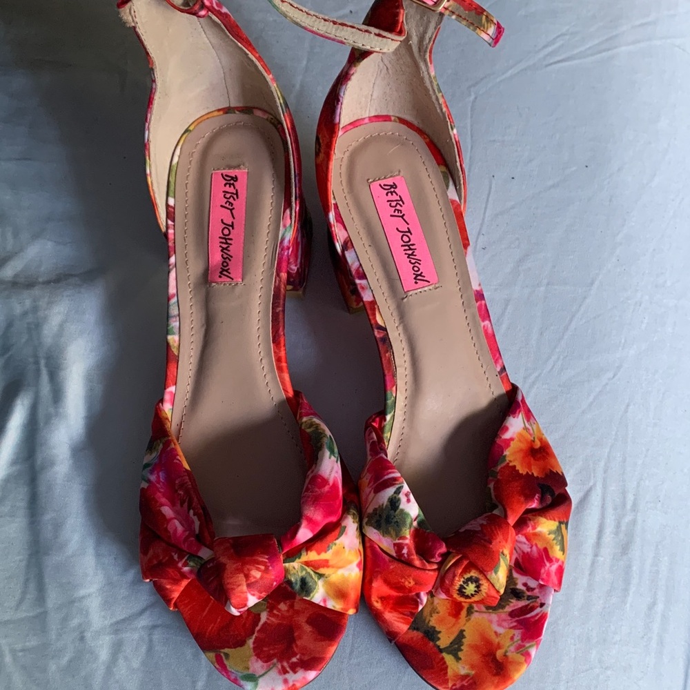 Betsey Johnson Vibrant Floral Heels - Red and Pink